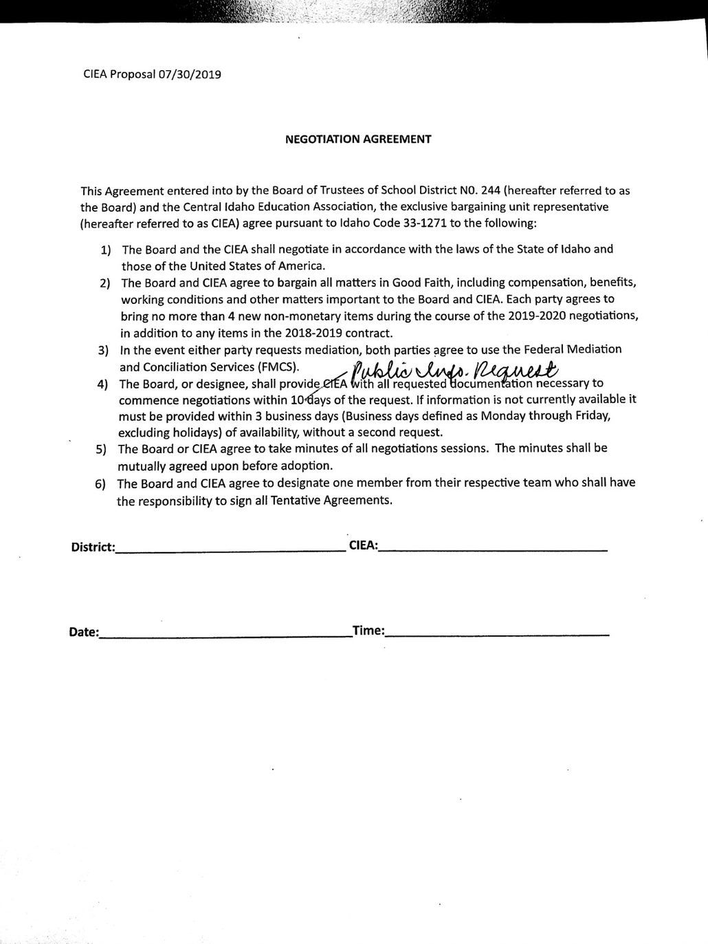 CIEA Negotiations Agreement